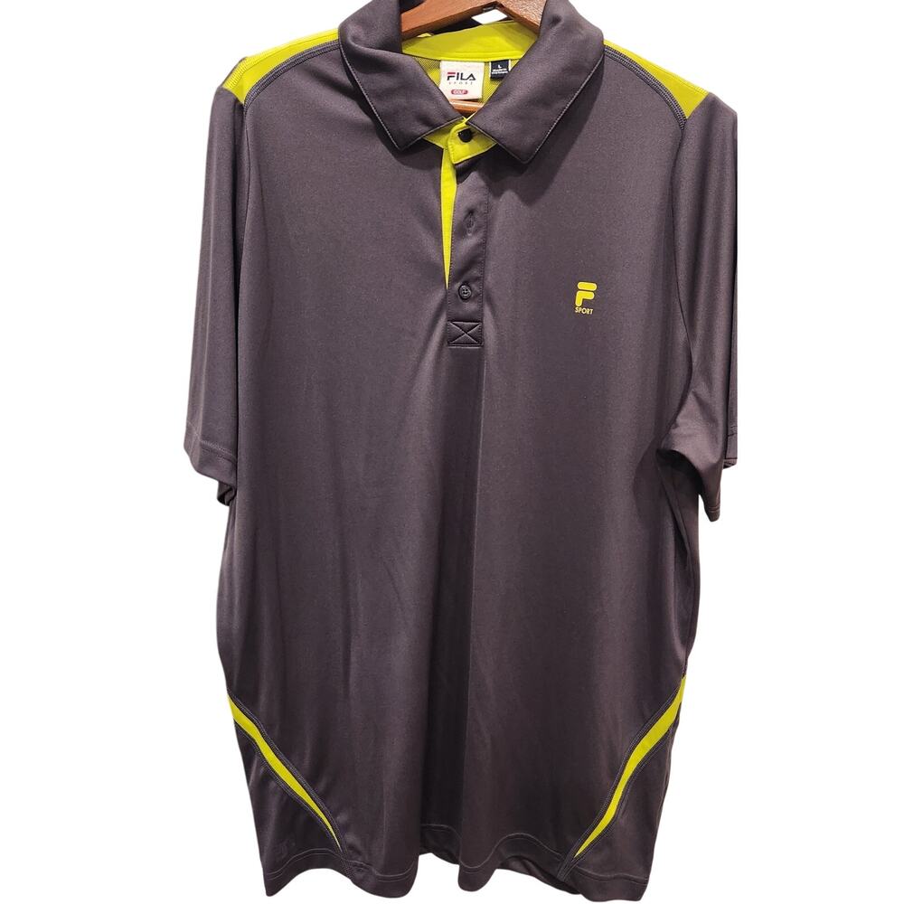 Fila Men's Grey and Green‎ Polo-shirts, Large